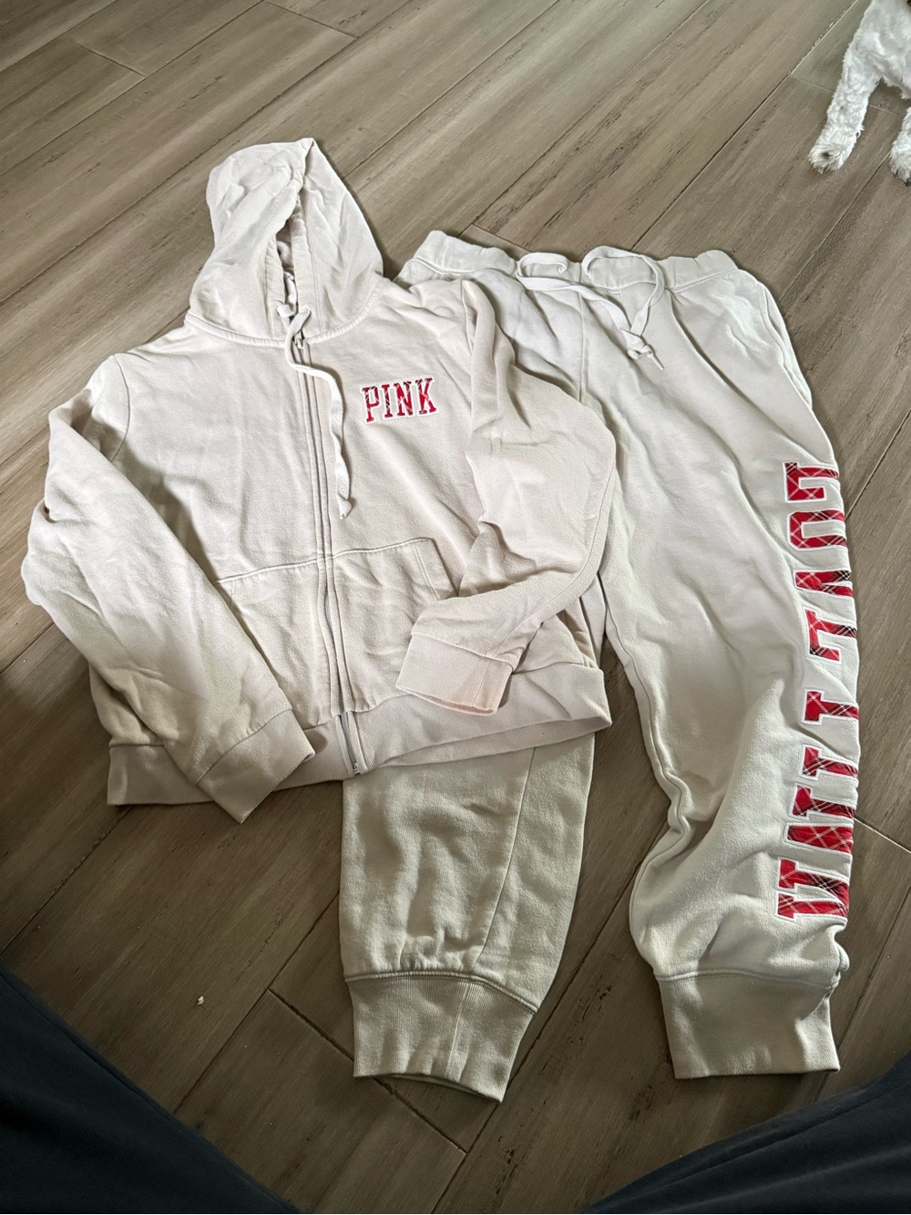 PINK Victoria's Secret Women's Cream Zip Hoodie & Jogger Set